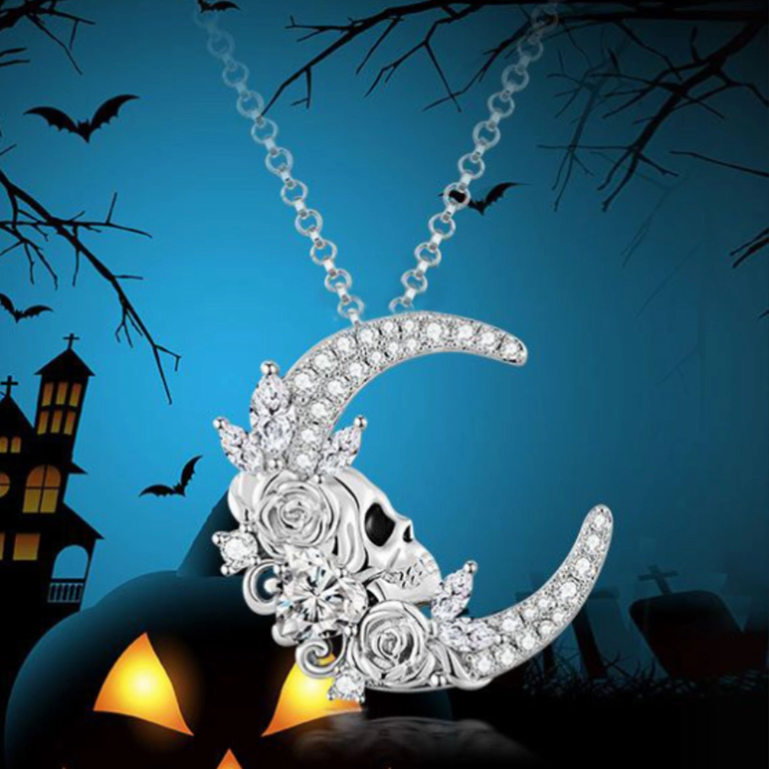 Wholesale Crescent Skull Necklaces