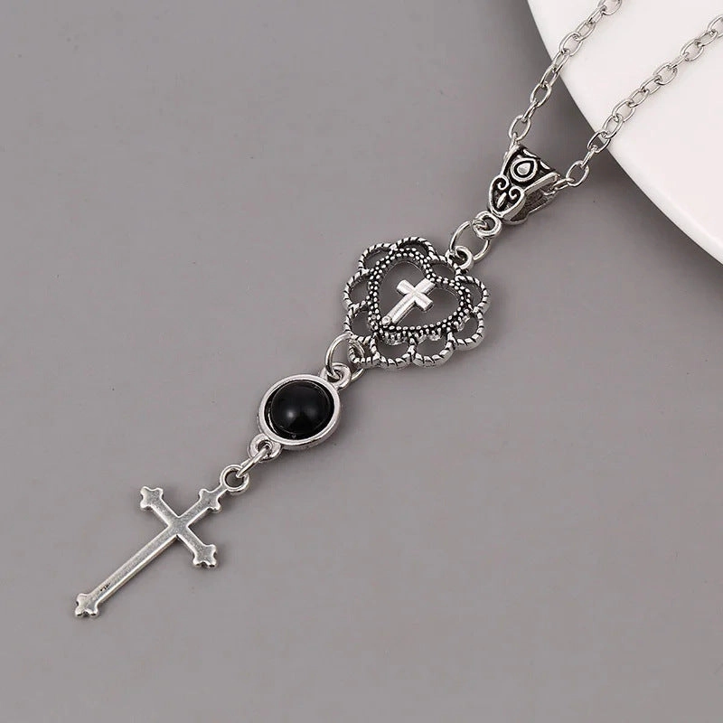 Wholesale Cross Agate Black Heart Necklace