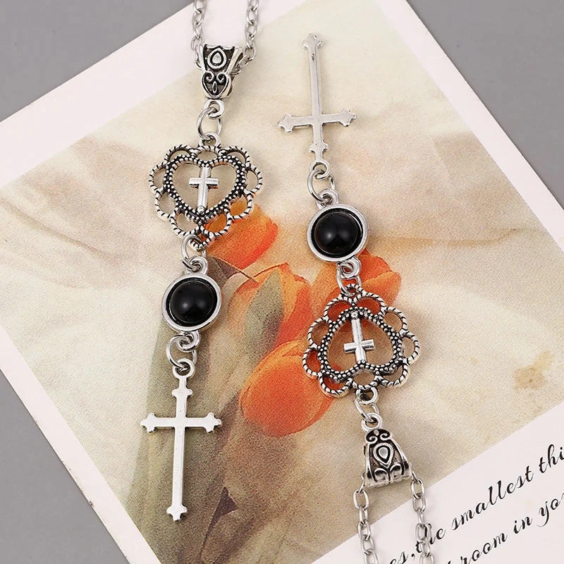 Wholesale Cross Agate Black Heart Necklace