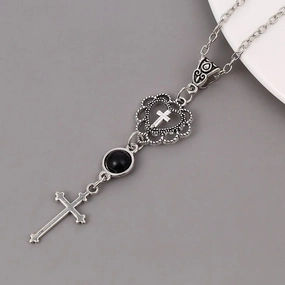 Wholesale Cross Agate Black Heart Necklace