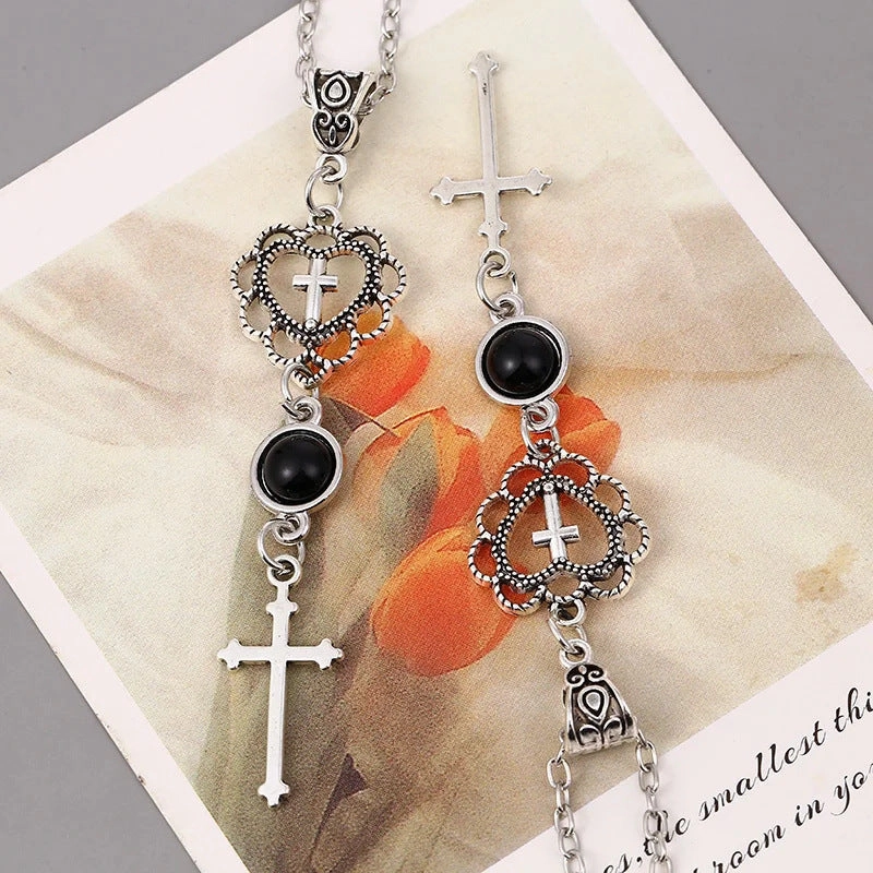 Wholesale Cross Agate Black Heart Necklace