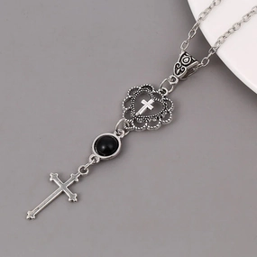 Wholesale Cross Agate Black Heart Necklace