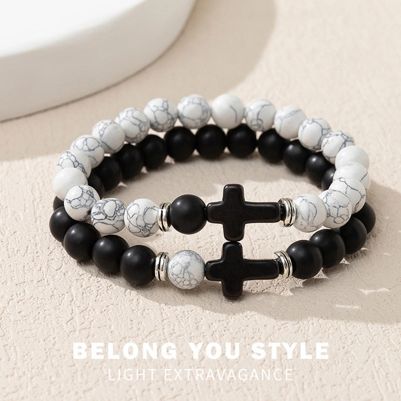 Wholesale Cross Black and White Beaded Bracelet
