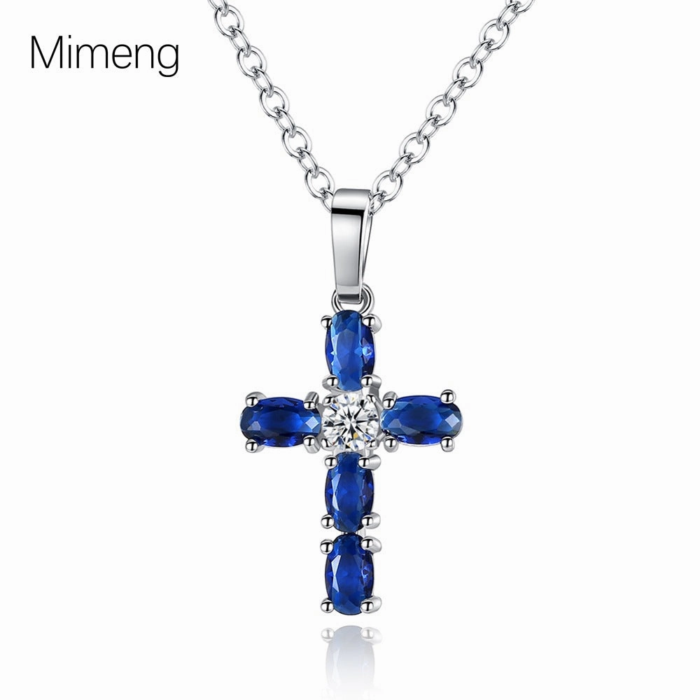 Wholesale Cross Blue Zircon Pendant Necklace Clavicle Chain