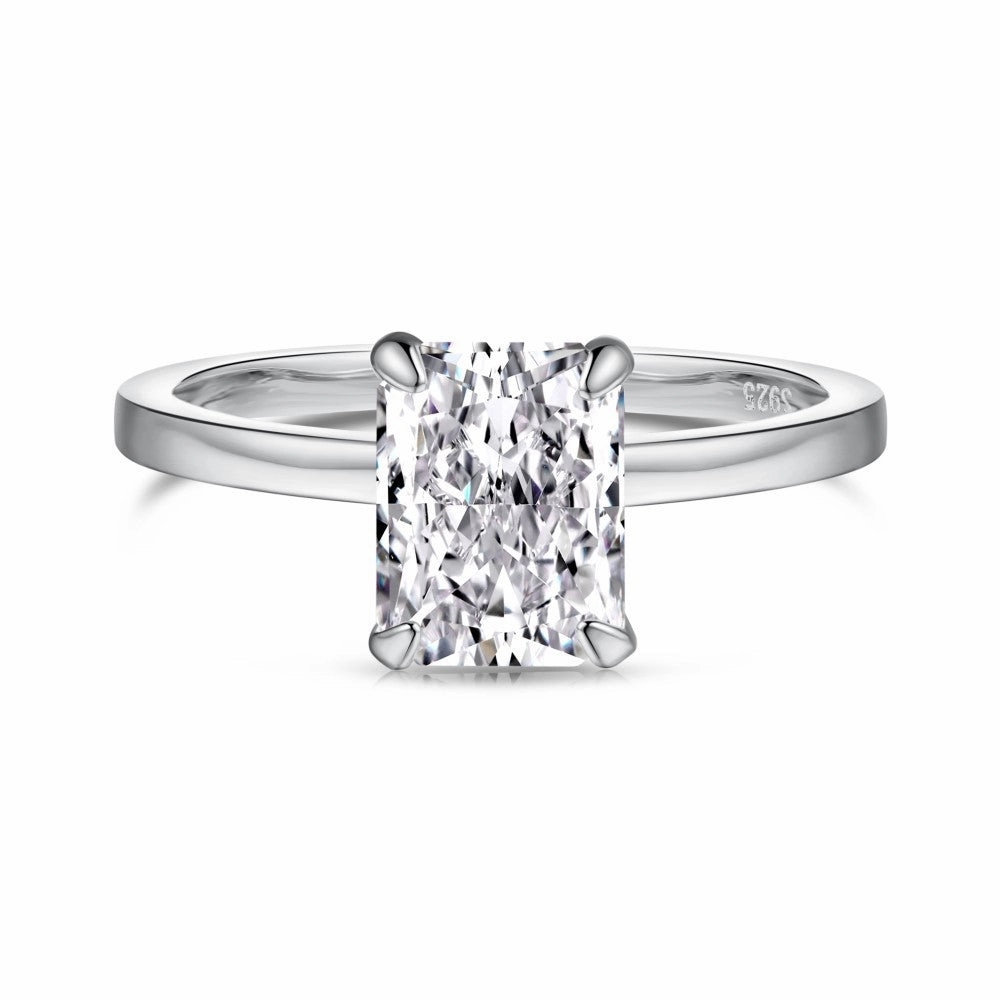 Wholesale Cross-border Live S925 Sterling Silver Ring Women's 8A High Carbon Diamond Square Ice Flower Zircon Super Flash 1-5 Carat Imitation Diamond Ring