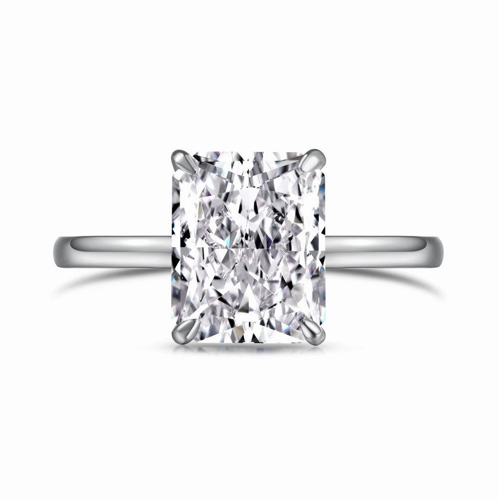 Wholesale Cross-border Live S925 Sterling Silver Ring Women's 8A High Carbon Diamond Square Ice Flower Zircon Super Flash 1-5 Carat Imitation Diamond Ring
