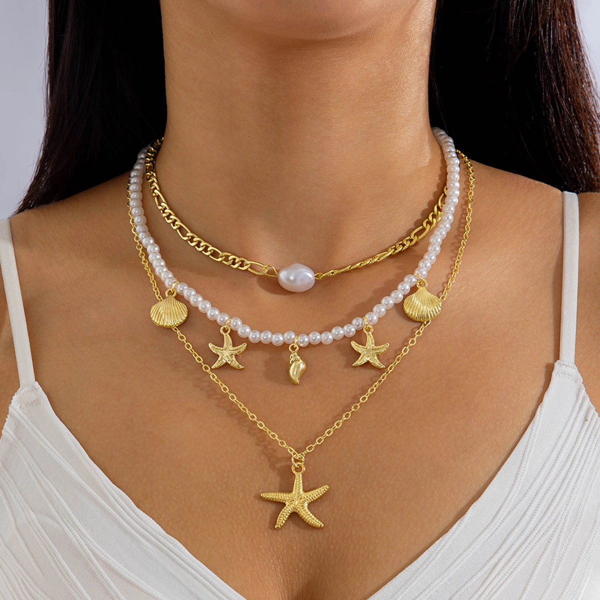 Wholesale Cross-border seaside holiday series beaded beach starfish shell necklace