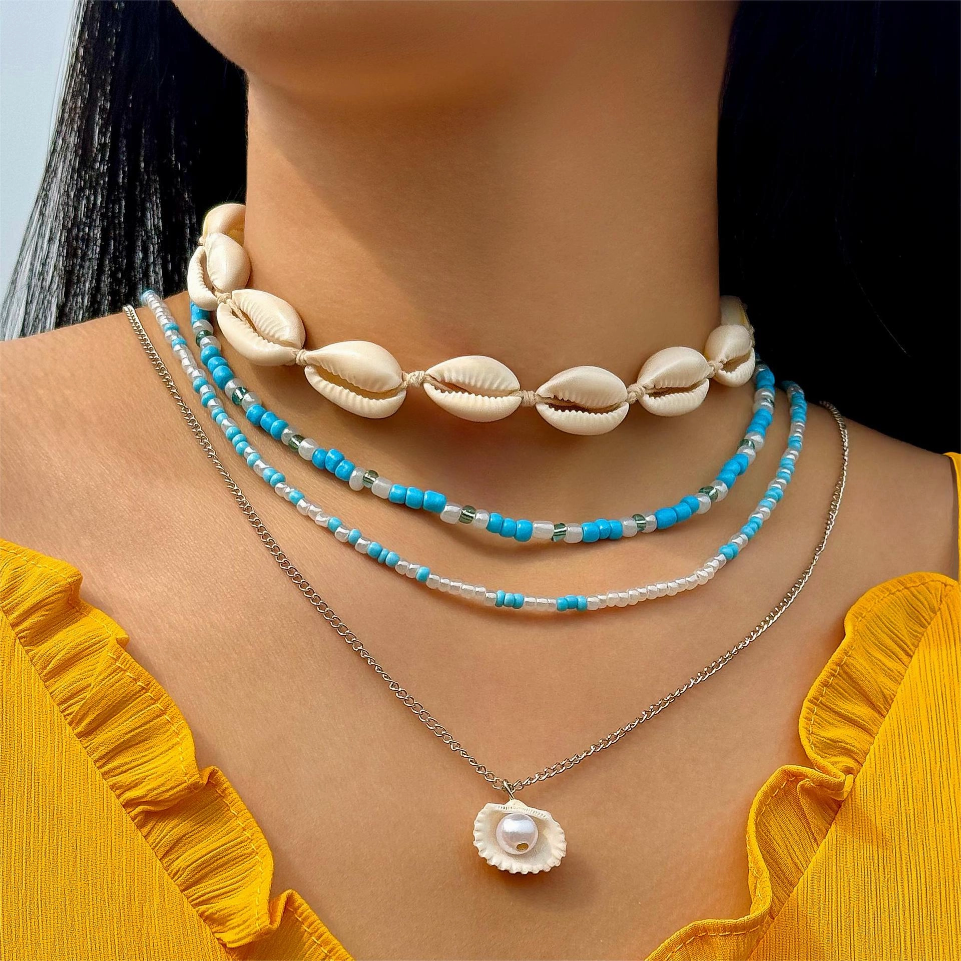 Wholesale Cross-border seaside holiday series beaded beach starfish shell necklace