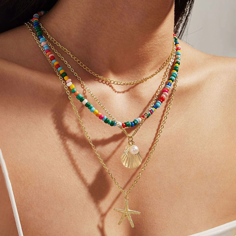 Wholesale Cross-border seaside holiday series beaded beach starfish shell necklace