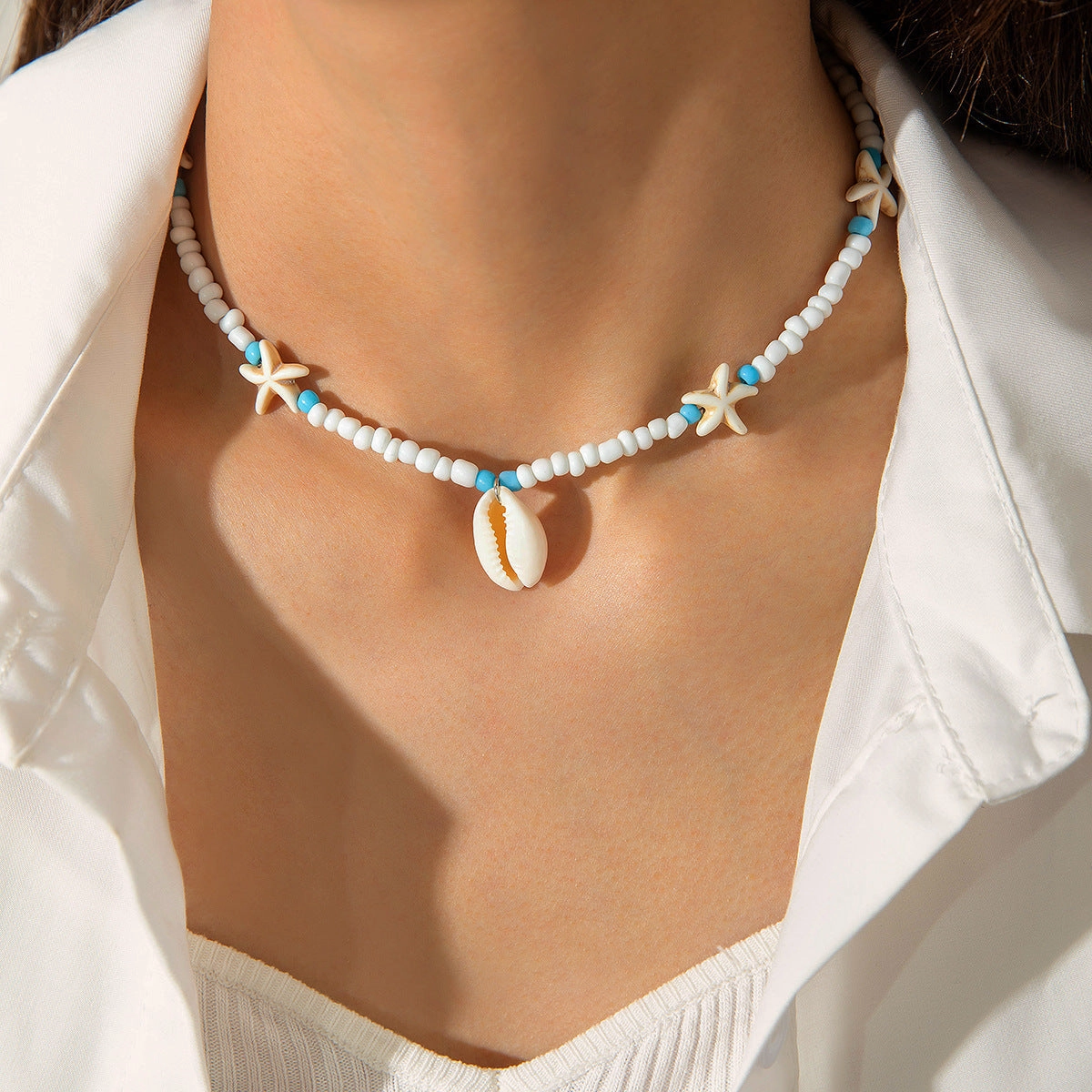 Wholesale Cross-border seaside holiday series beaded beach starfish shell necklace