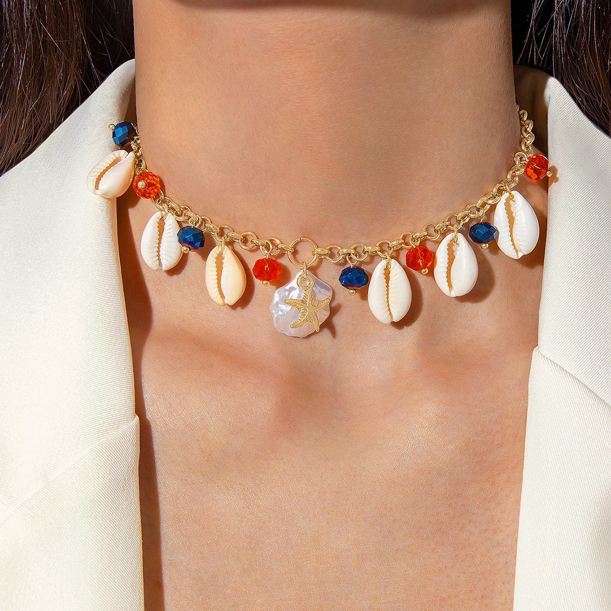 Wholesale Cross-border seaside holiday series beaded beach starfish shell necklace