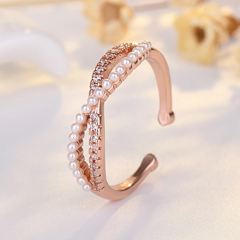 Wholesale Cross Bow Pearl Micropaved Ring