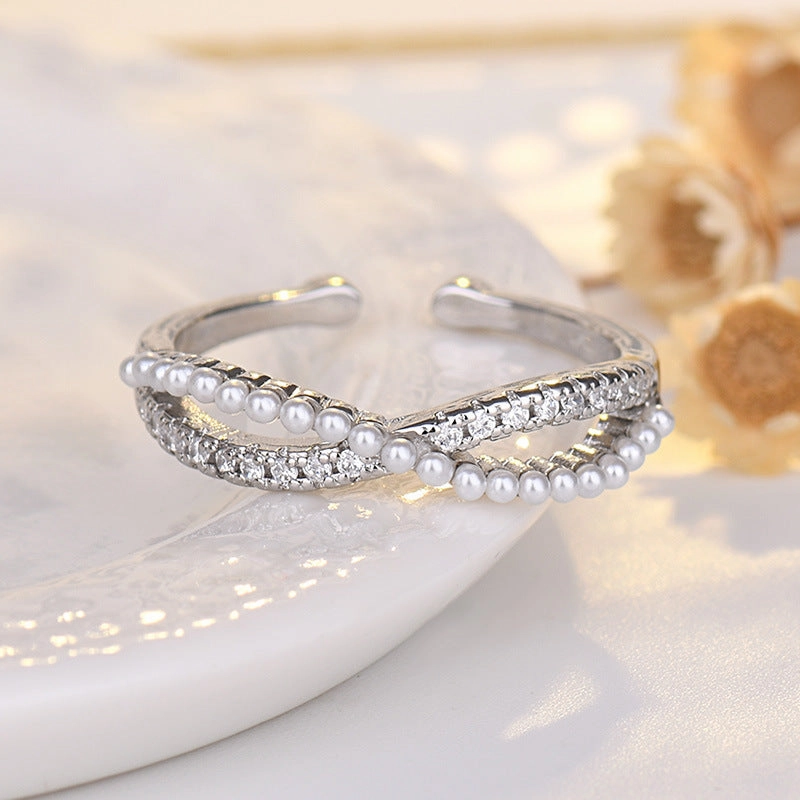 Wholesale Cross Bow Pearl Micropaved Ring