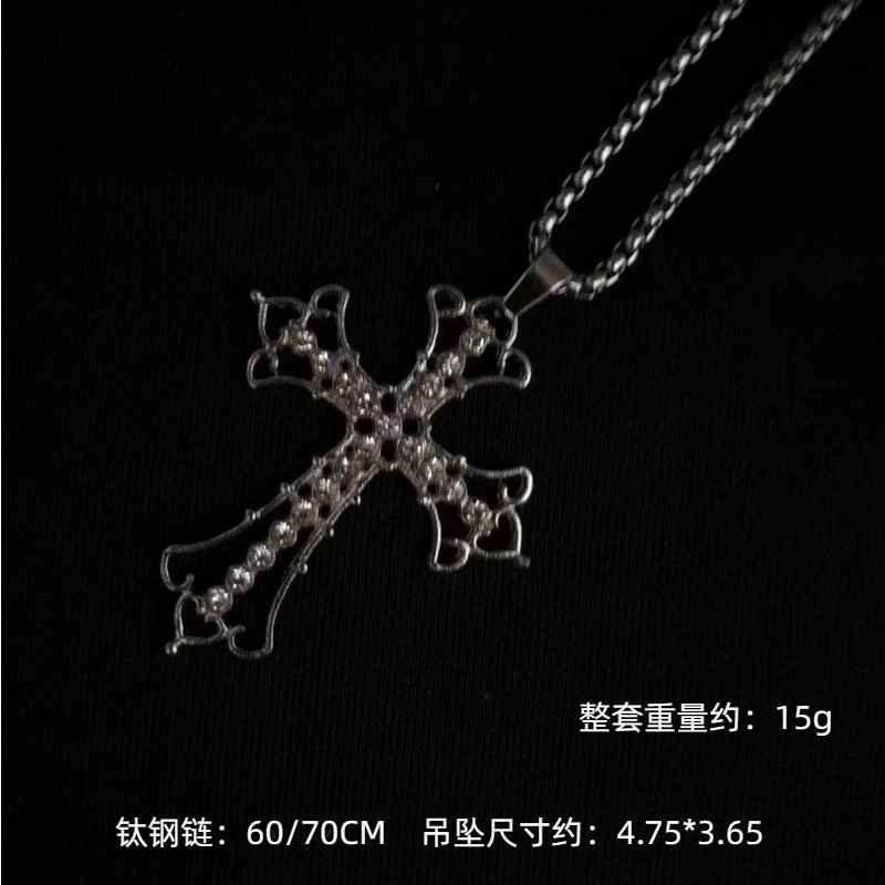 Wholesale Cross Diamond Hollow Sweater Necklace