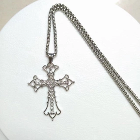 Wholesale Cross Diamond Hollow Sweater Necklace