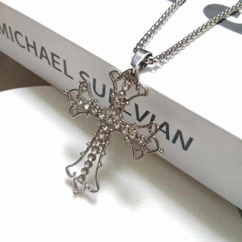 Wholesale Cross Diamond Hollow Sweater Necklace