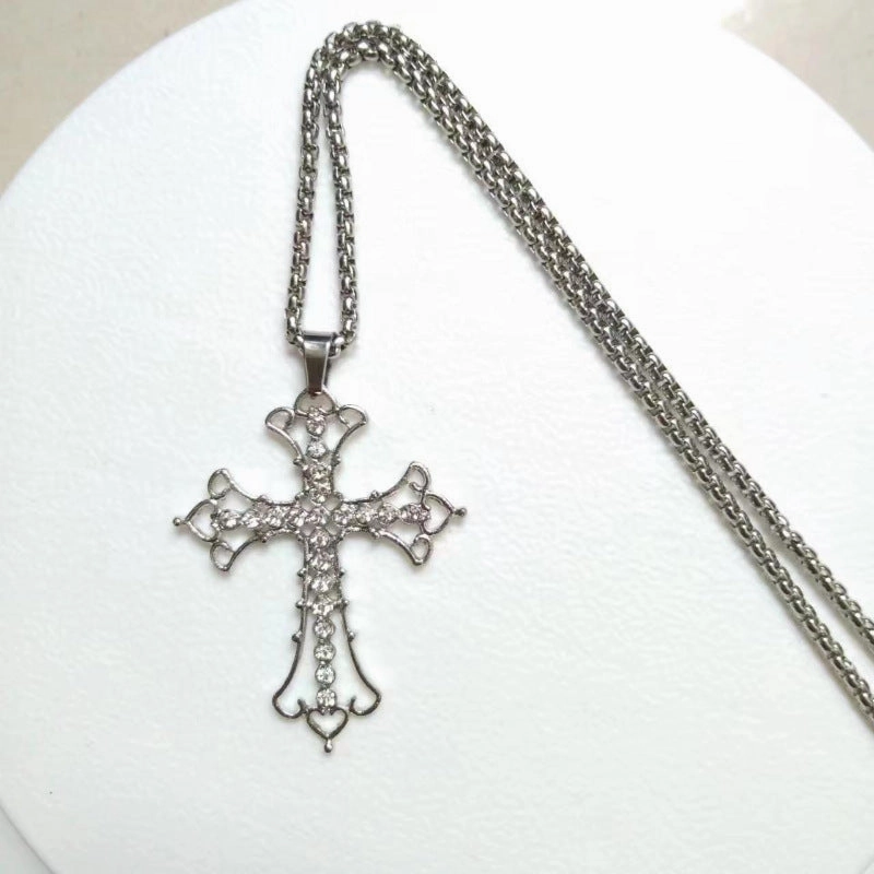 Wholesale Cross Diamond Hollow Sweater Necklace