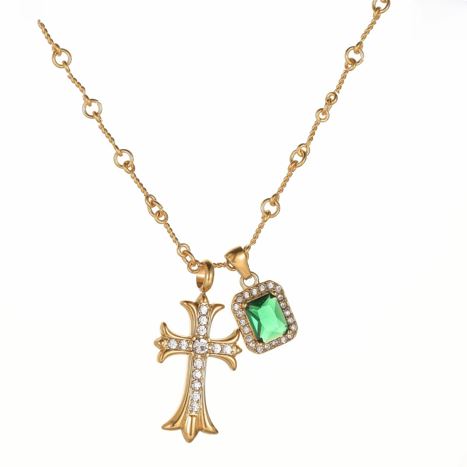 Wholesale Cross diamond titanium steel necklace