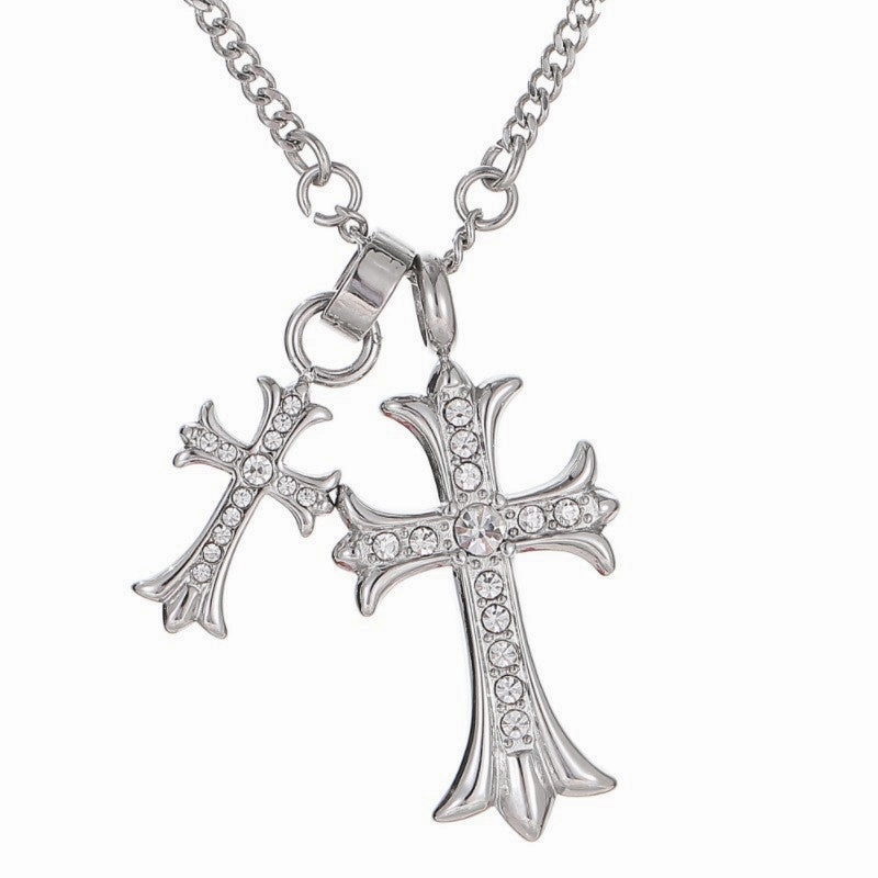 Wholesale Cross diamond titanium steel necklace
