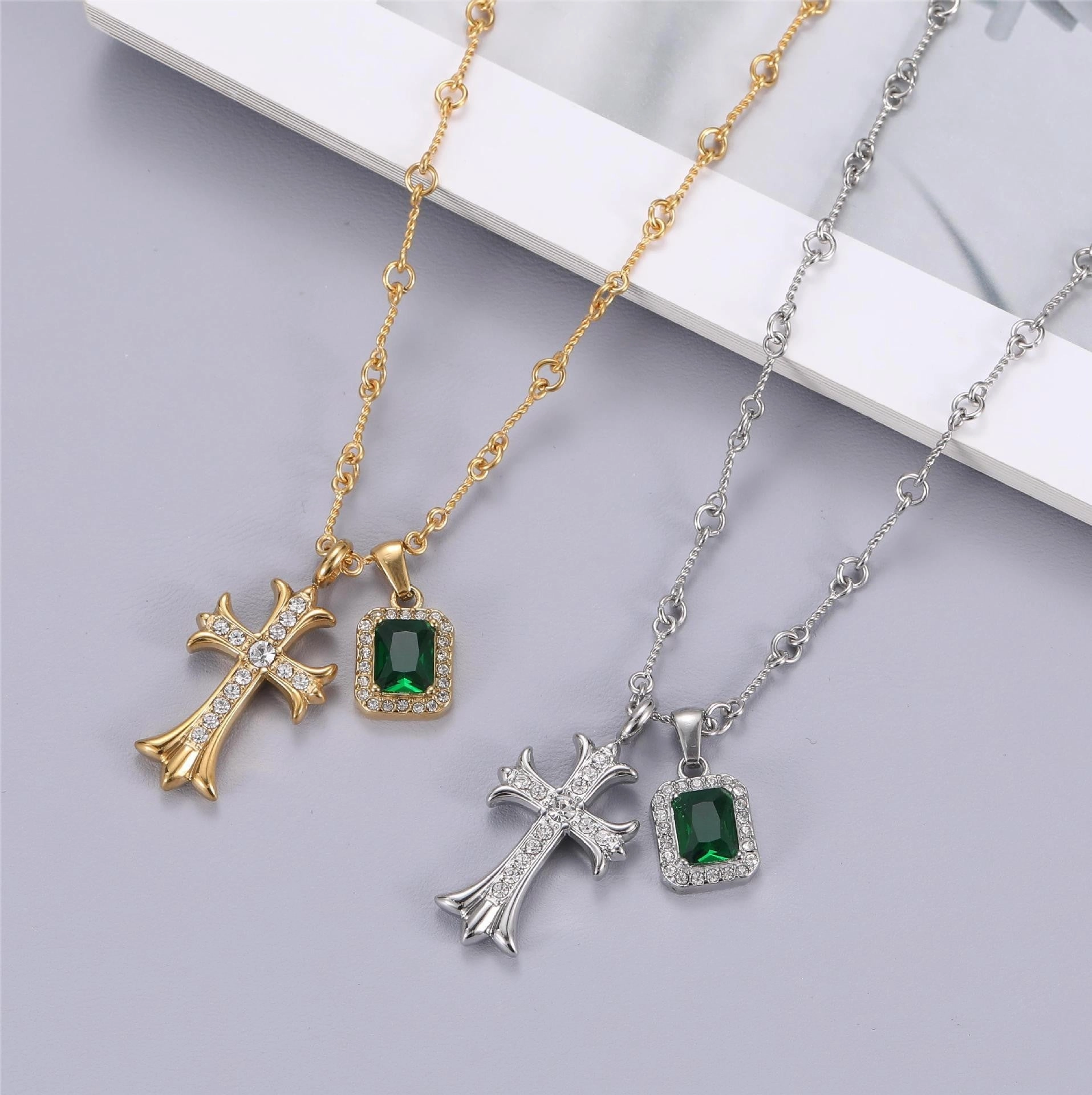 Wholesale Cross diamond titanium steel necklace