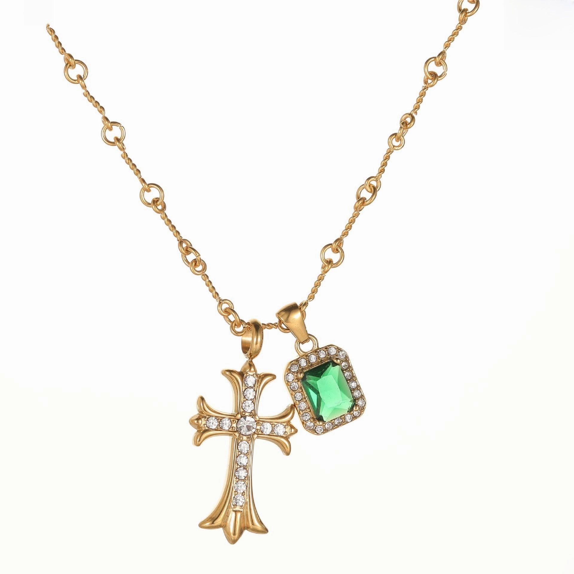 Wholesale Cross diamond titanium steel necklace