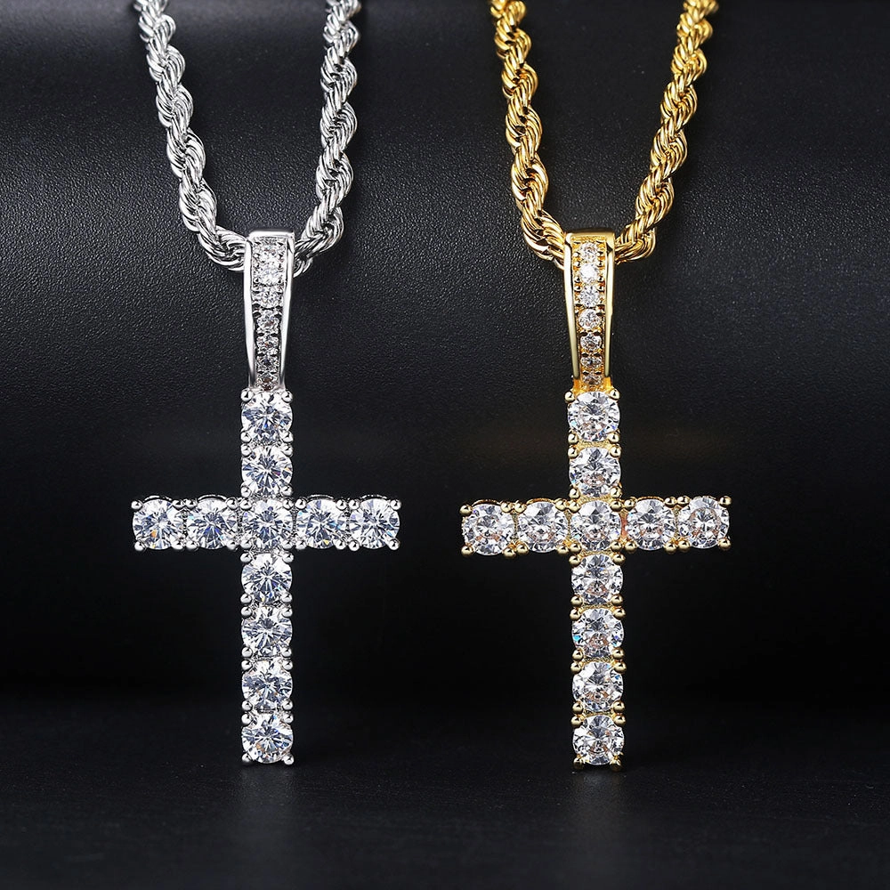Wholesale Cross Inlaid 4mm Zircon Pendant Copper Necklaces