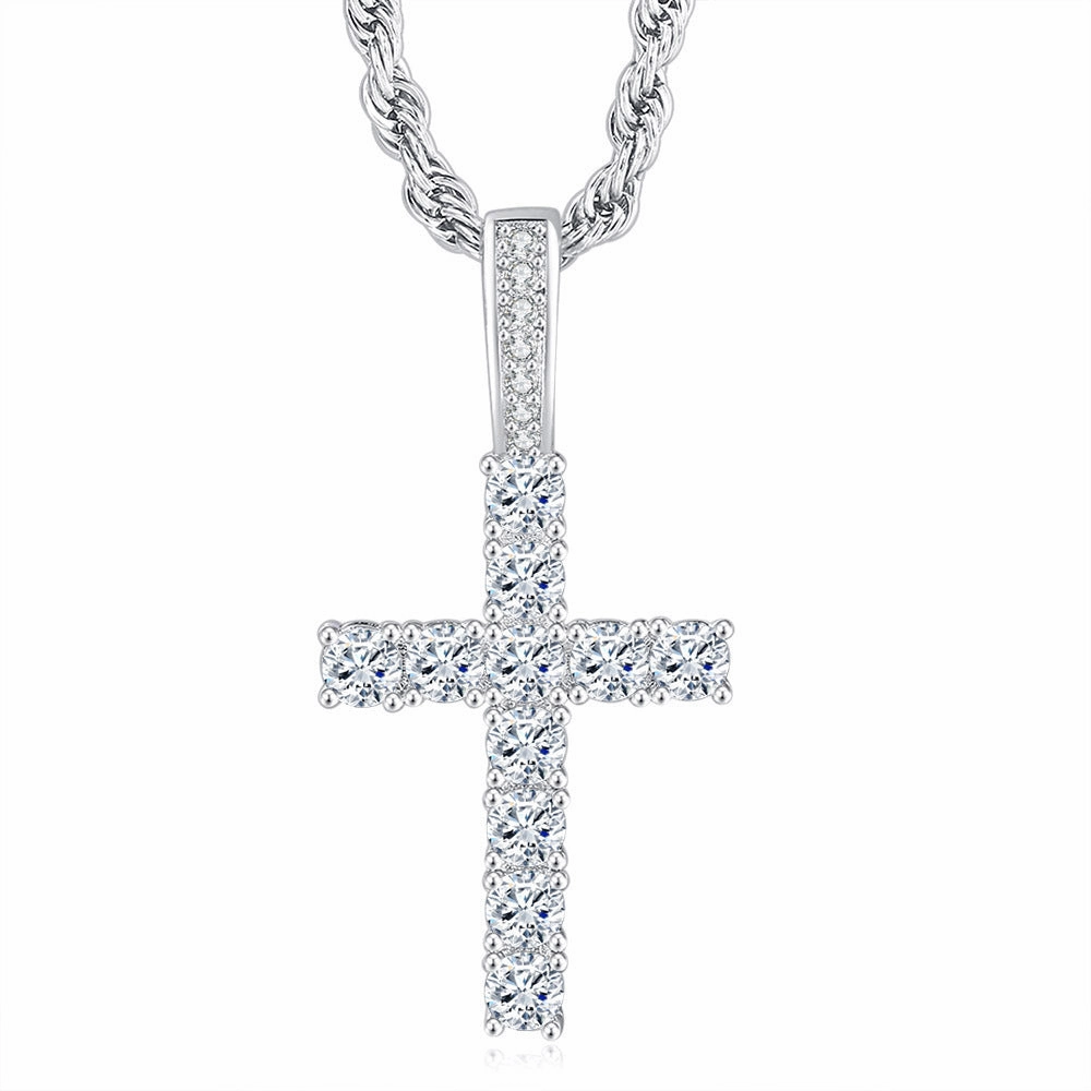 Wholesale Cross Inlaid 4mm Zircon Pendant Copper Necklaces