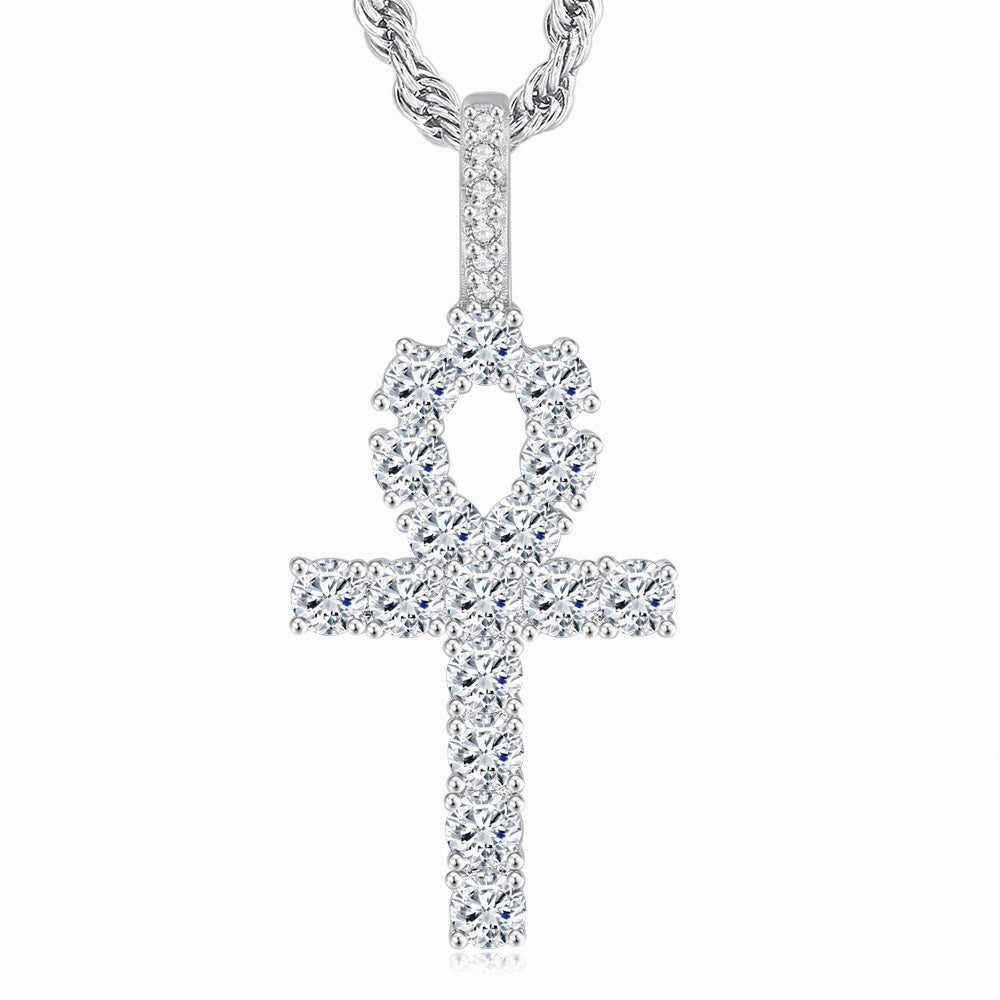 Wholesale Cross Inlaid 4mm Zircon Pendant Copper Necklaces