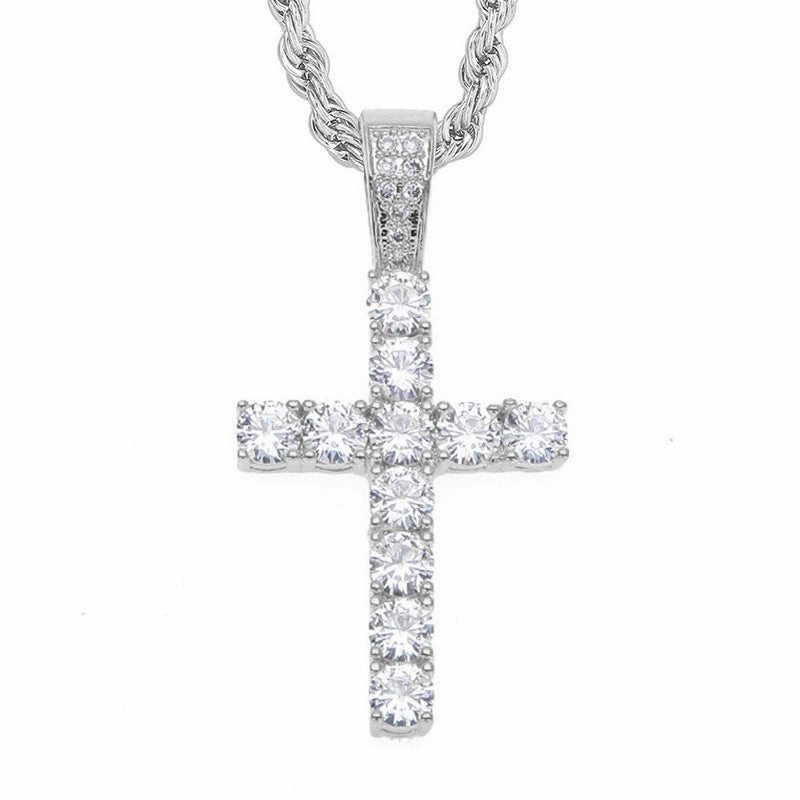 Wholesale Cross Inlaid 4mm Zircon Pendant Copper Necklaces