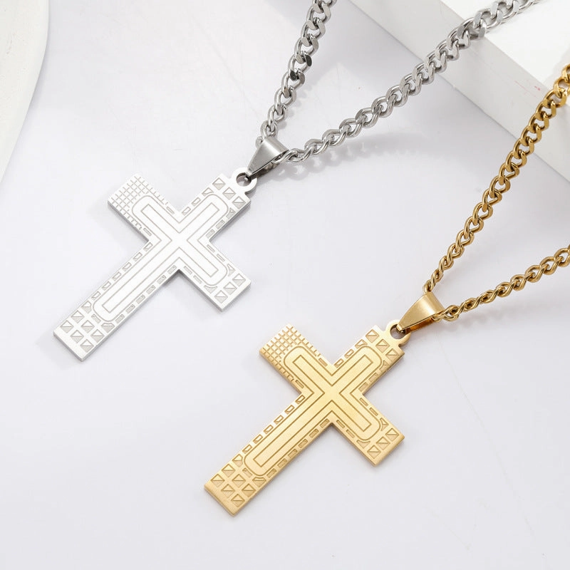 Wholesale Cross Pendant Fashion Geometric Line Titanium Steel Necklace