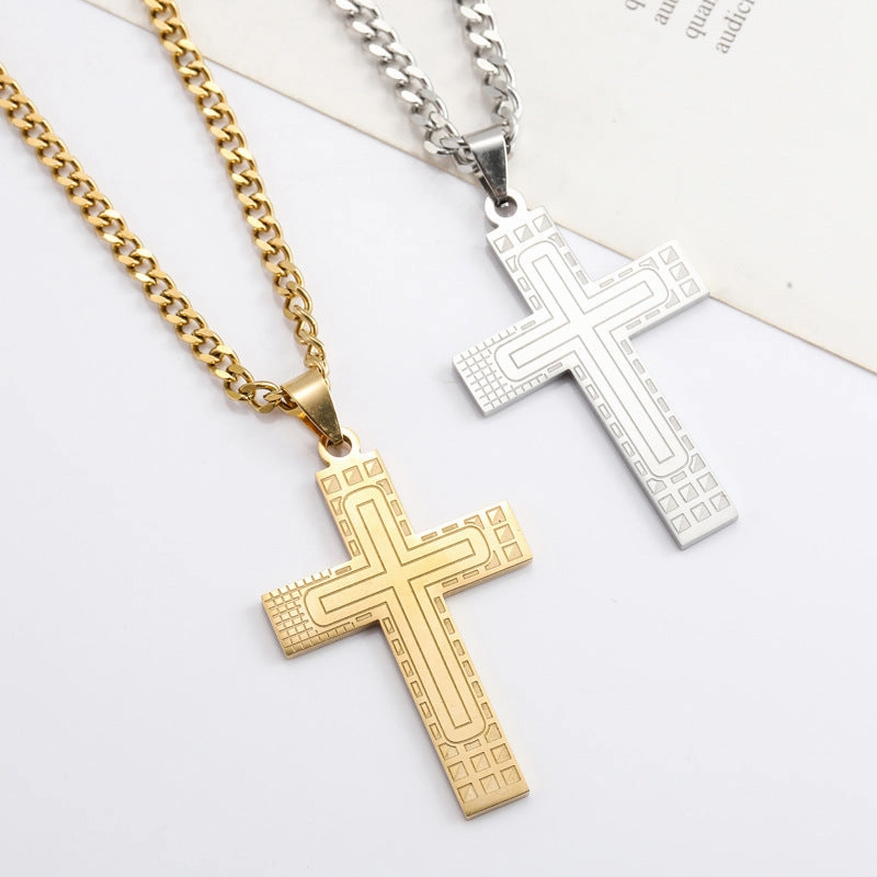 Wholesale Cross Pendant Fashion Geometric Line Titanium Steel Necklace