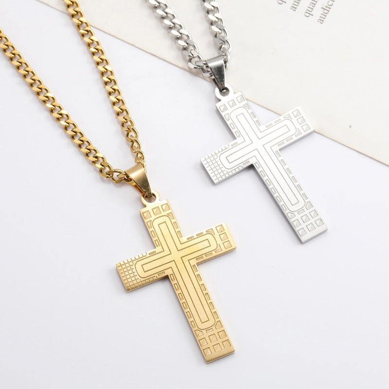 Wholesale Cross Pendant Fashion Geometric Line Titanium Steel Necklace