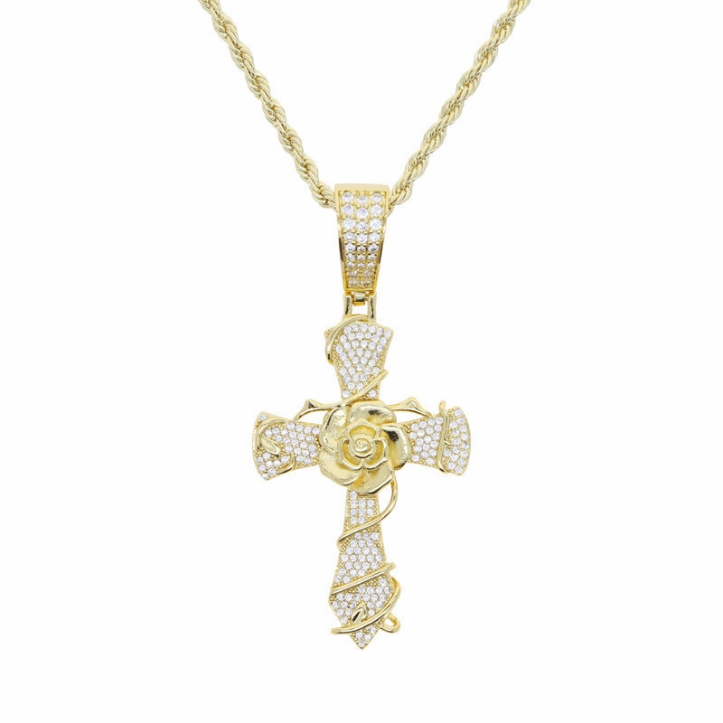 Wholesale Cross Personality Creative Rose Hip-Hop Necklace