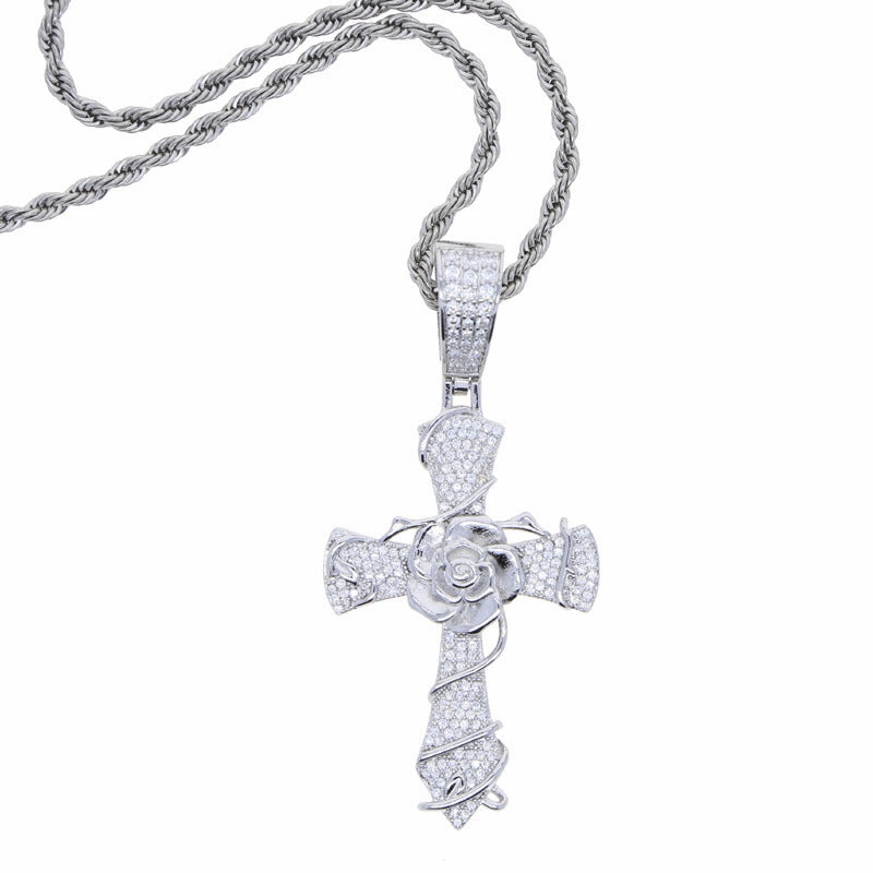 Wholesale Cross Personality Creative Rose Hip-Hop Necklace