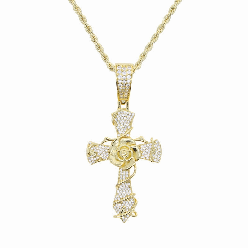 Wholesale Cross Personality Creative Rose Hip-Hop Necklace