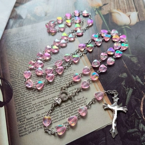 Wholesale Cross Pink Heart Necklace Sweet Necklace