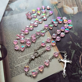 Wholesale Cross Pink Heart Necklace Sweet Necklace
