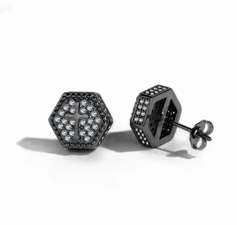 Wholesale Cross Zircon Gold Plated Hip Hop Men's Earrings