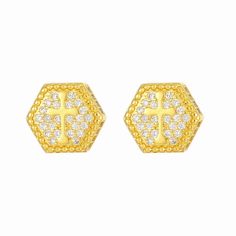 Wholesale Cross Zircon Gold Plated Hip Hop Men's Earrings