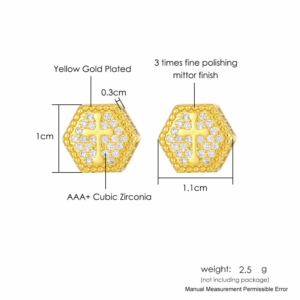 Wholesale Cross Zircon Gold Plated Hip Hop Men's Earrings