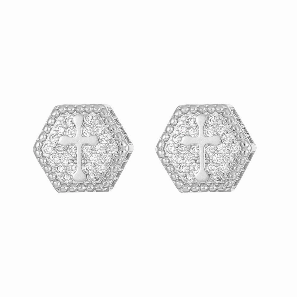 Wholesale Cross Zircon Gold Plated Hip Hop Men's Earrings