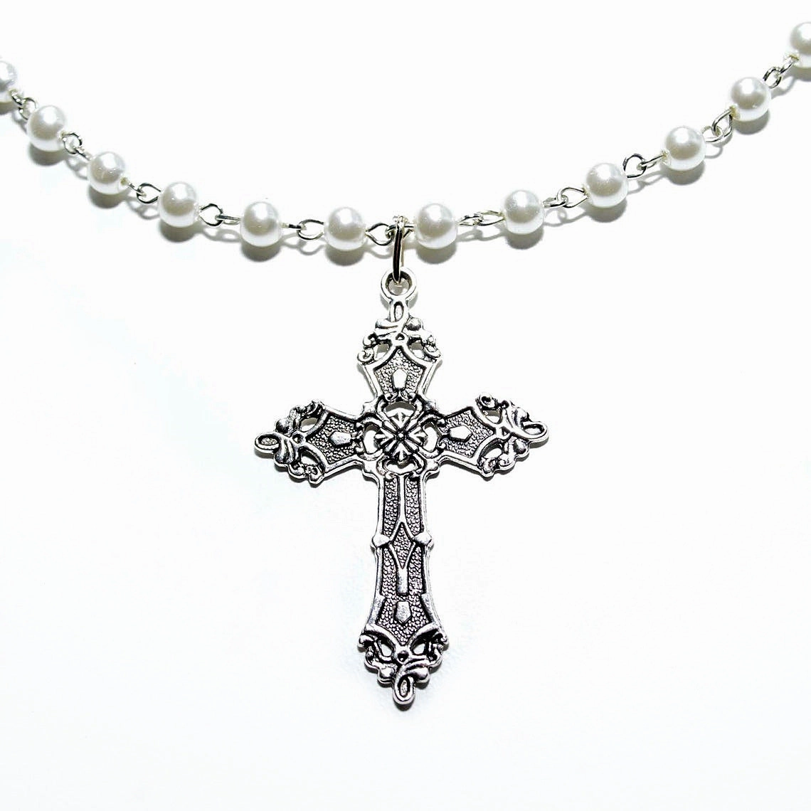 Wholesale Crosses Gothic White Pearl Pendants Alloy Necklaces