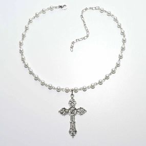 Wholesale Crosses Gothic White Pearl Pendants Alloy Necklaces