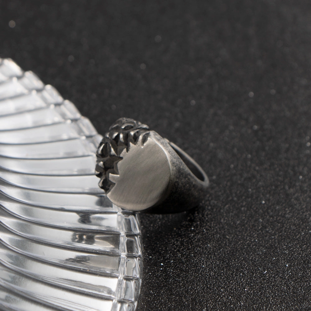 Wholesale Crushed Stone Half Sided Smooth Titanium Steel Men's Rings