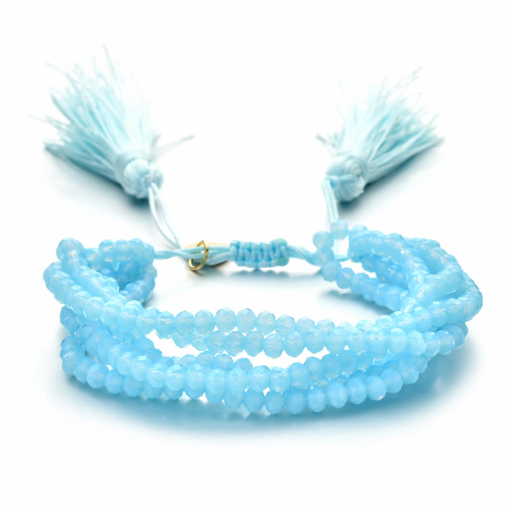 Wholesale Crystal Beads Engraved Agate Tassel Braided Bracelet Colorful