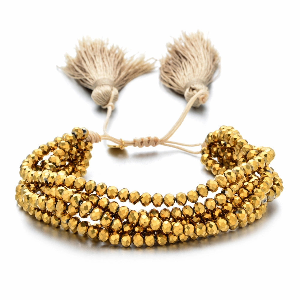 Wholesale Crystal Beads Engraved Agate Tassel Braided Bracelet Colorful