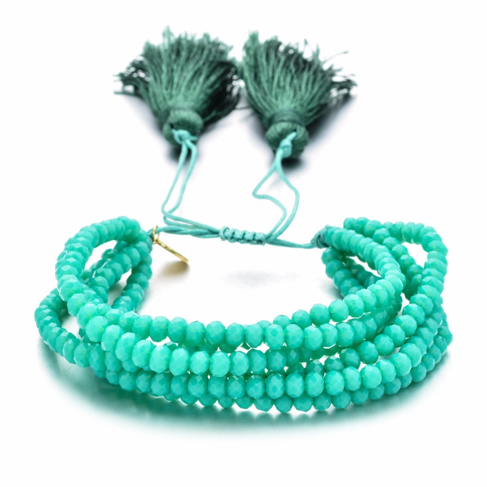 Wholesale Crystal Beads Engraved Agate Tassel Braided Bracelet Colorful