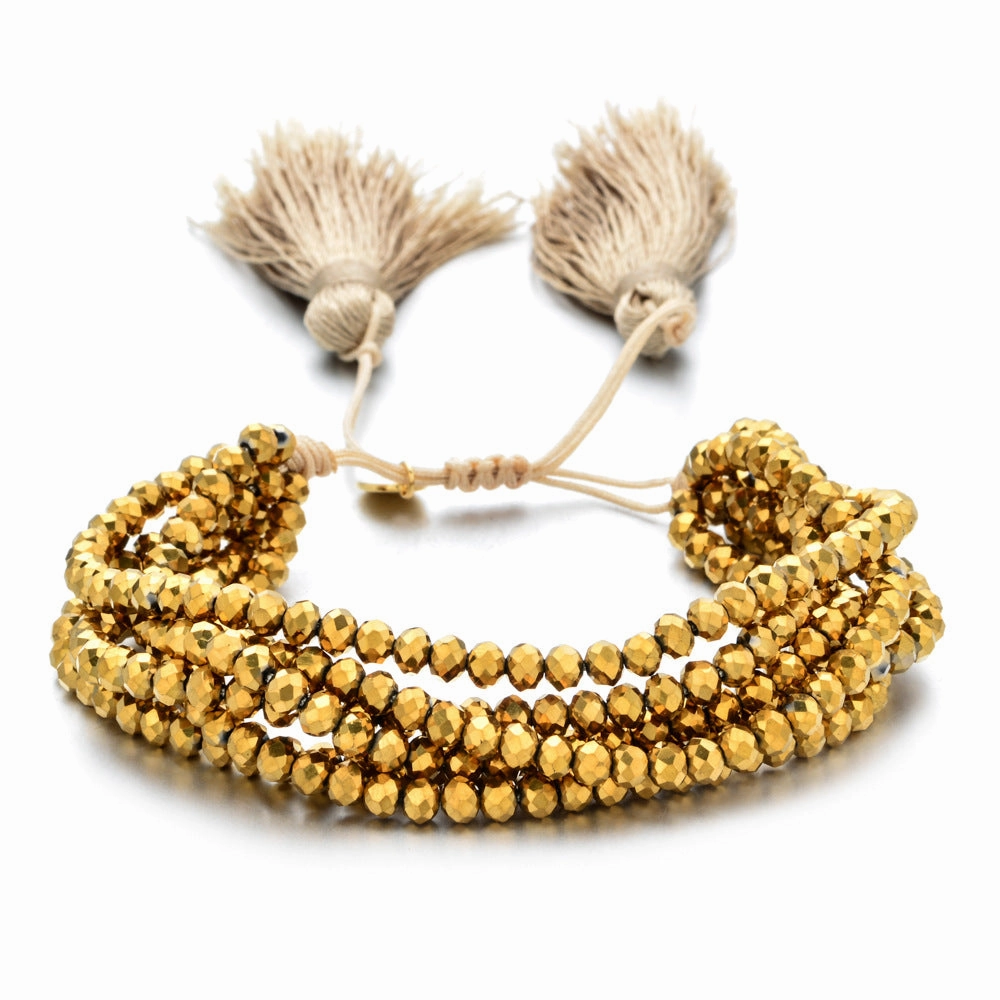 Wholesale Crystal Beads Engraved Agate Tassel Braided Bracelet Colorful