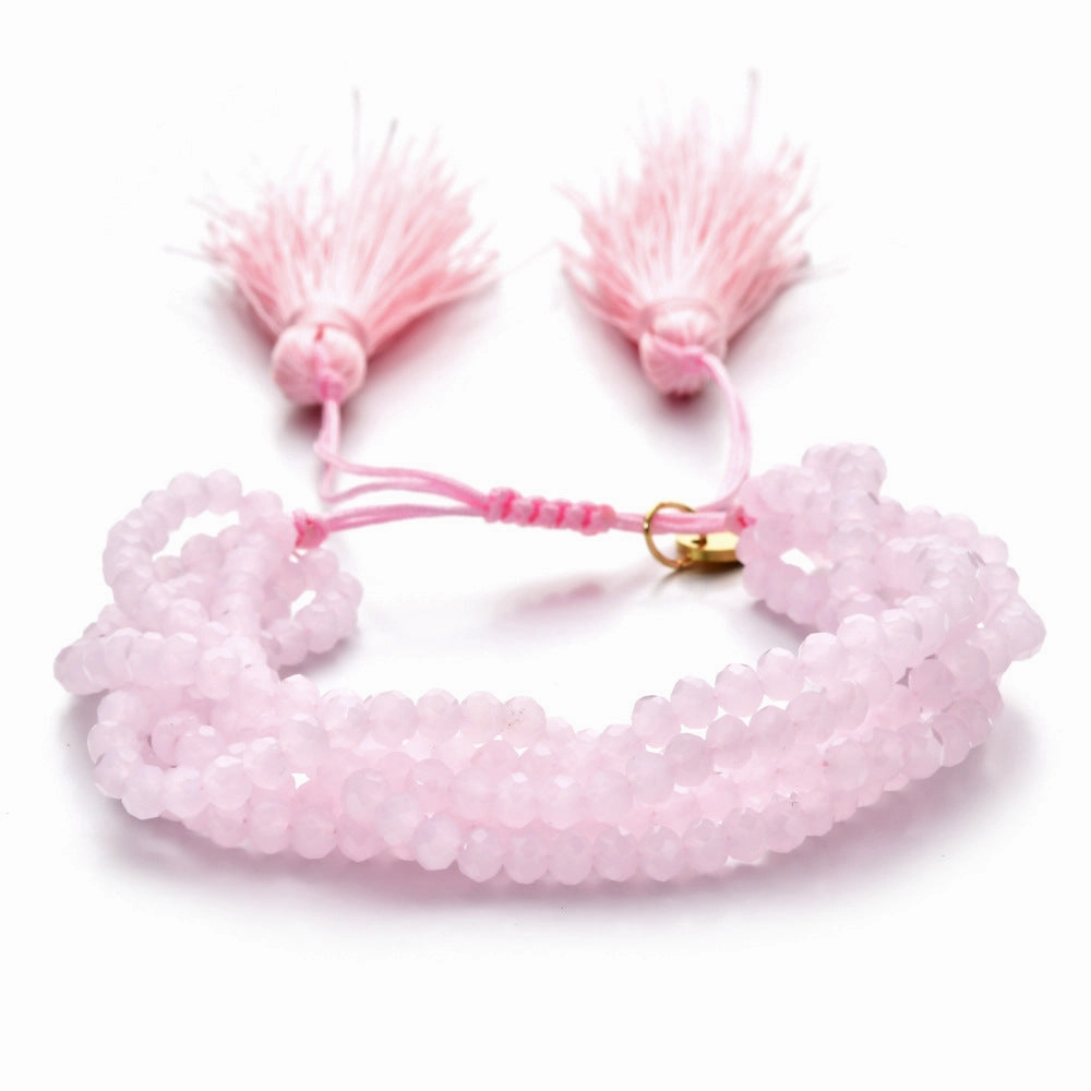 Wholesale Crystal Beads Engraved Agate Tassel Braided Bracelet Colorful