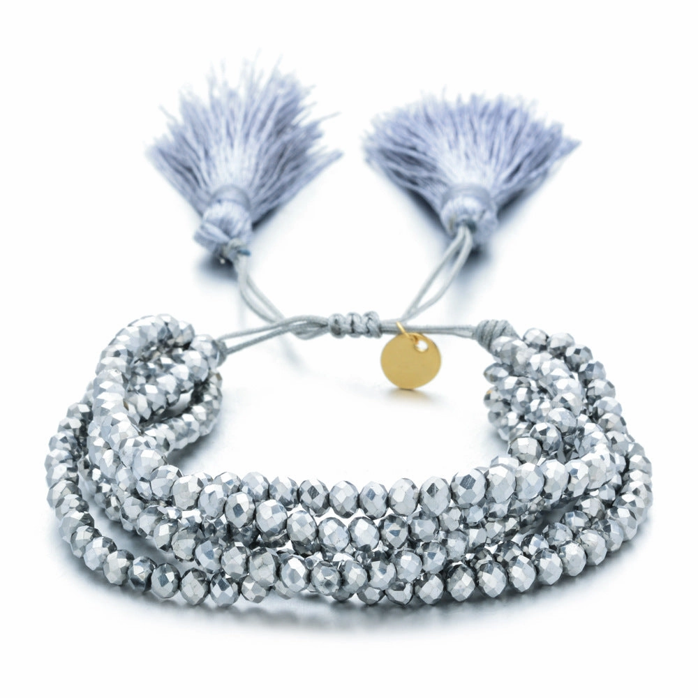 Wholesale Crystal Beads Engraved Agate Tassel Braided Bracelet Colorful